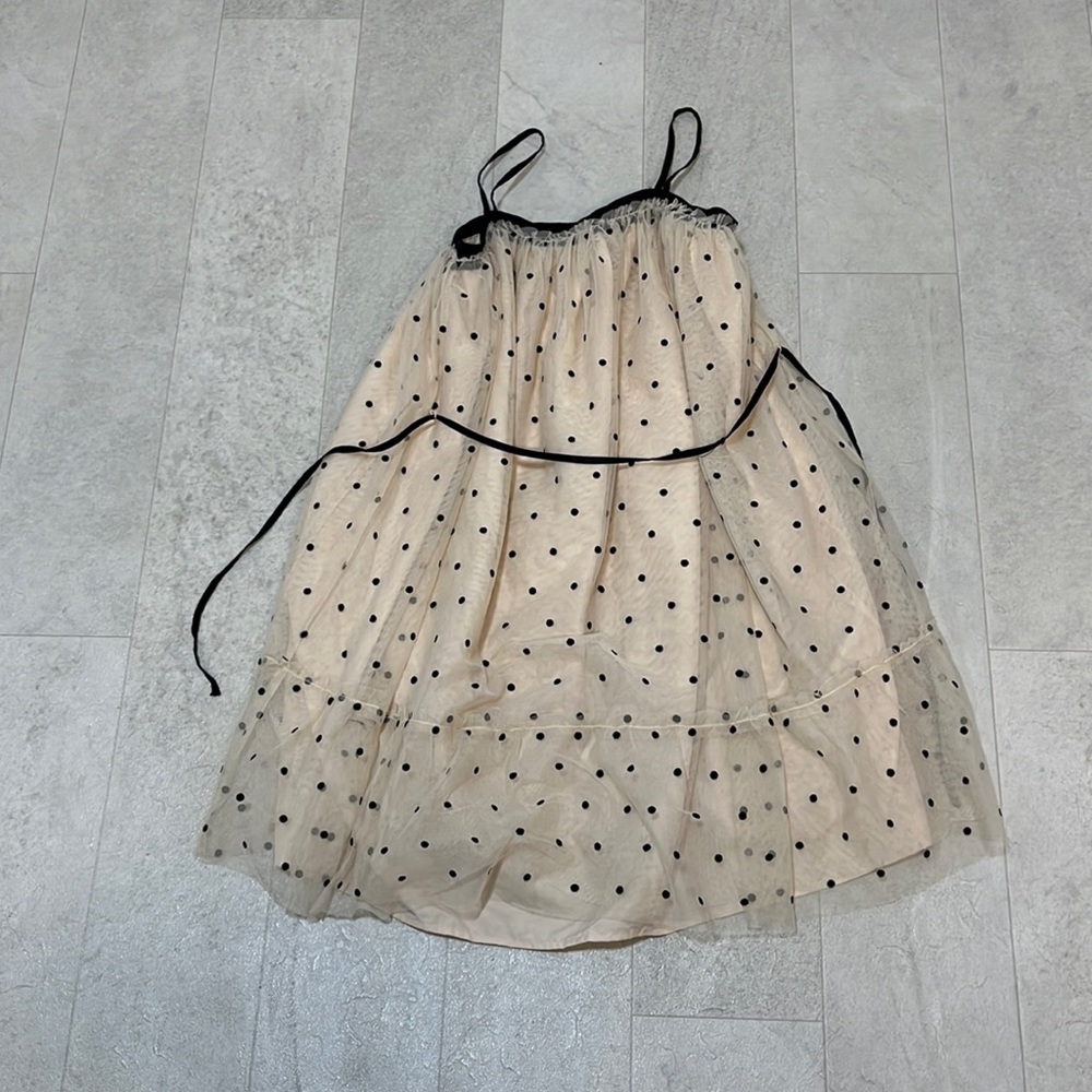 GAP Kids Dress Sz L 10 Cream Black Polka Dot Summer Light Tan